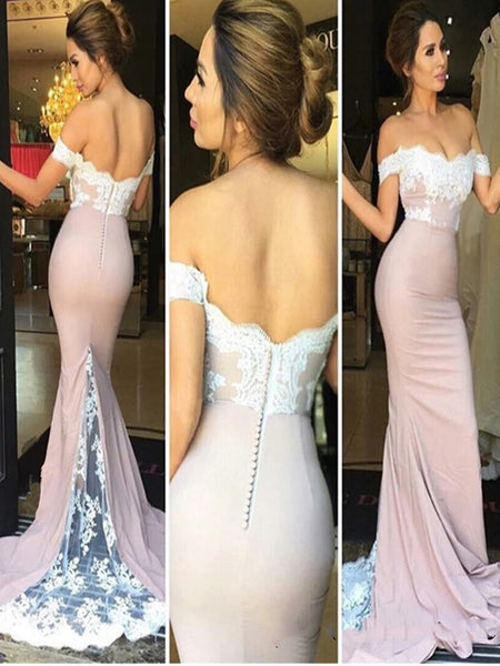 Custom Made Off Shoulder Lace Mermaid Pink Prom Dress, Lace Mermaid Formal Dress, Bridesmaid Dress
