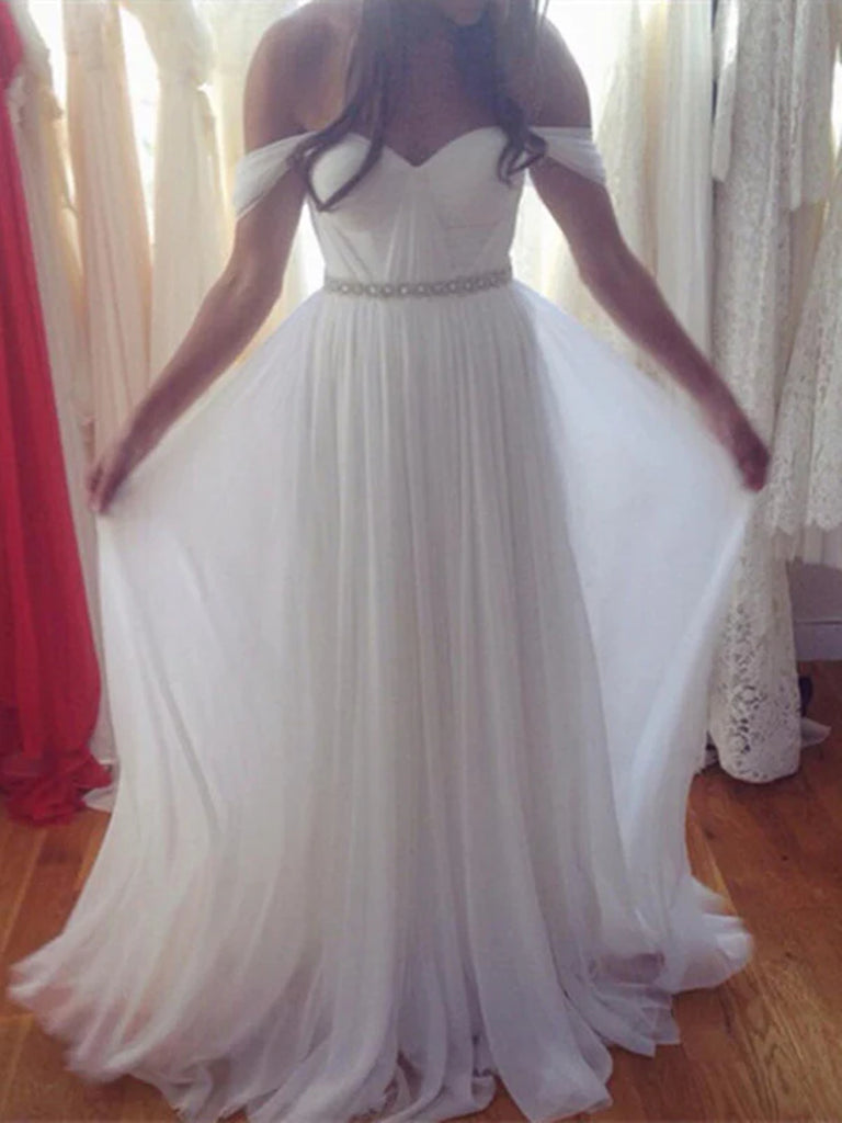 Custom Made Off Shoulder White Chiffon Prom Dress, White Bridesmaid Dress, Off Shoulder Formal Dress