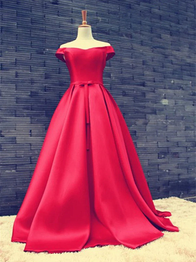 Custom Made Red Off Shoulder Long Prom Gown, Red Prom Dresses, Long Red Formal Dresses