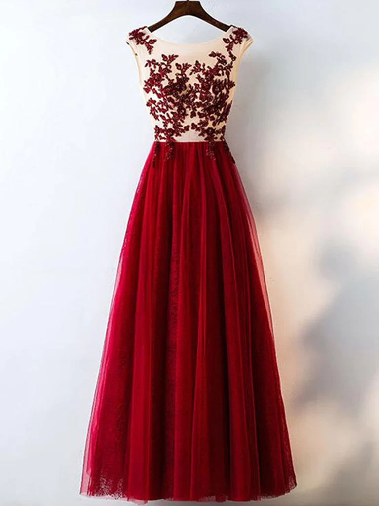 Custom Made Round Neck Burgundy Lace Prom Dress, Burgundy Lace Formal Dress, Evening Dress