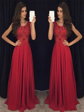 Custom Made Round Neck Long Lace Prom Dresses, Lace Formal Dresses, Burgundy Evening Dresses