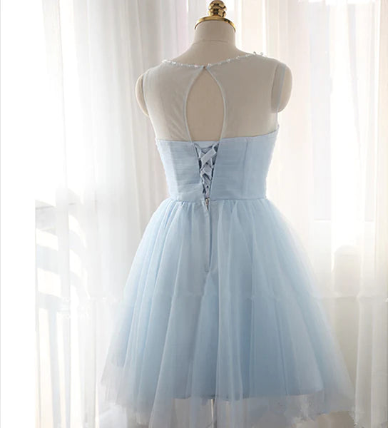 Custom Made Round Neck Short Blue Prom Dresses, Short Blue Graduation Dresses, Homecoming Dresses, Blue Bridesmaid Dresses