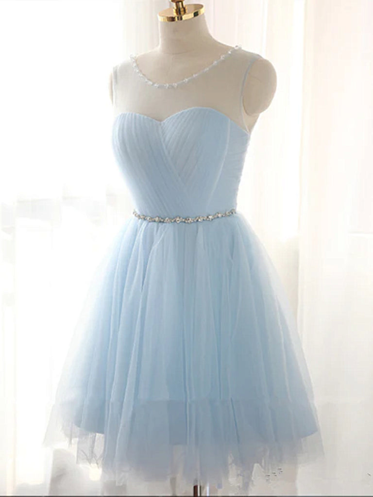 Custom Made Round Neck Short Blue Prom Dresses, Short Blue Graduation Dresses, Homecoming Dresses, Blue Bridesmaid Dresses
