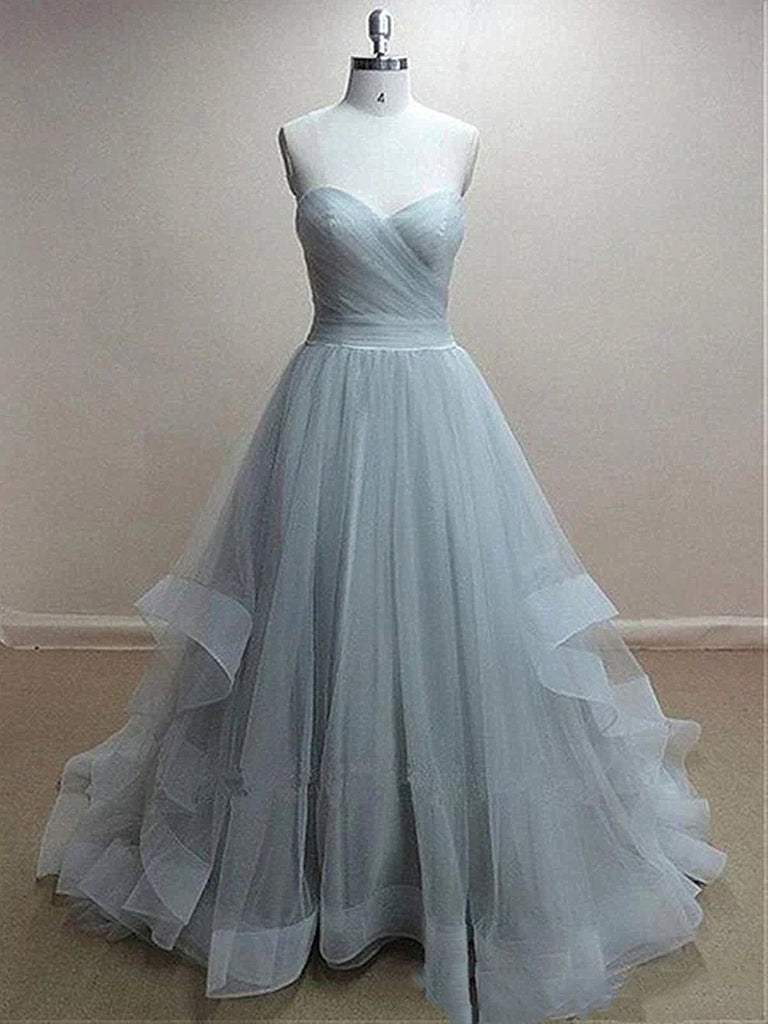 grey sweetheart neckline dress Sweetheart Neck A Line Silver Grey Wedding Dresses with Sweep Train AWD1350