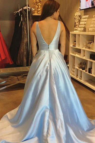 Custom Made A Line V Neck Blue Prom Dresses, Blue Formal Dress, V Neck Blue Evening Dresses