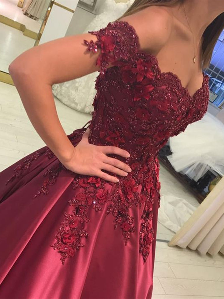 custom prom dresses Custom Made Off Shoulder Lace Prom Gown, Burgundy/Green Lace Prom Dres – jbydress