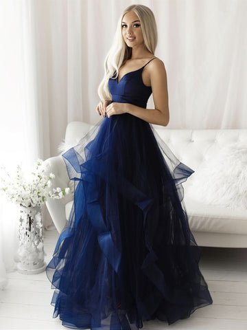 Dark Navy Blue Long Prom Dresses, Dark Navy Blue Long Formal Evening Dresses