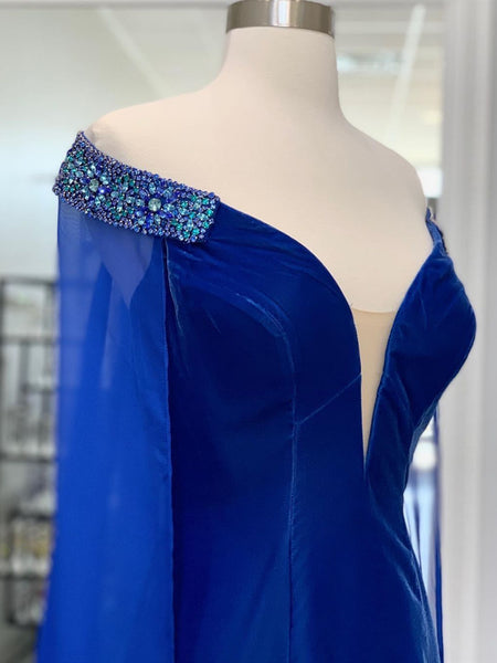 Deep V Neck Royal Blue Mermaid Long Prom Dresses, V Neck Royal Blue Formal Evening Dresses