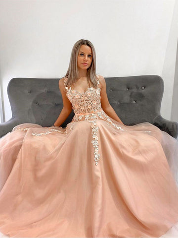 Double Straps Champagne Lace Prom Dresses, Champagne Lace Formal Bridesmaid Dresses