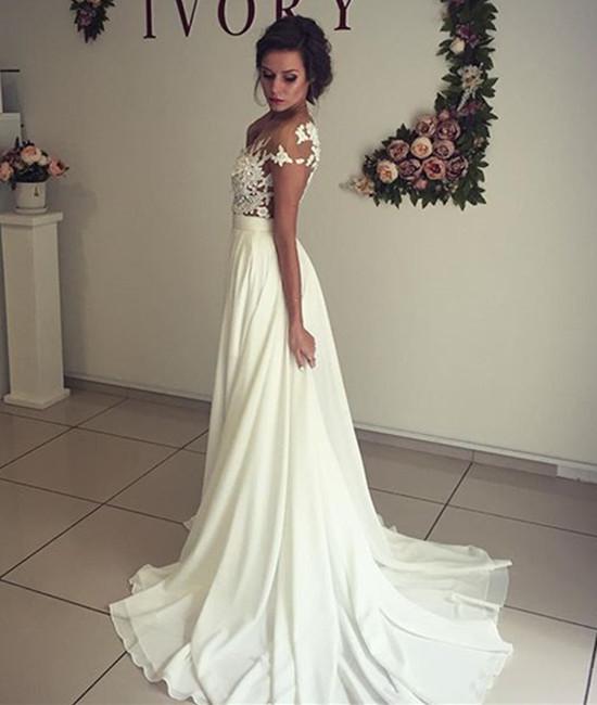 A Line See Through Ivory Lace Wedding Dresses, Ivory Lace Prom Dresses jbydress A Line See Through Ivory Lace Wedding Dresses, Ivory Lace Prom Dresses jbydress