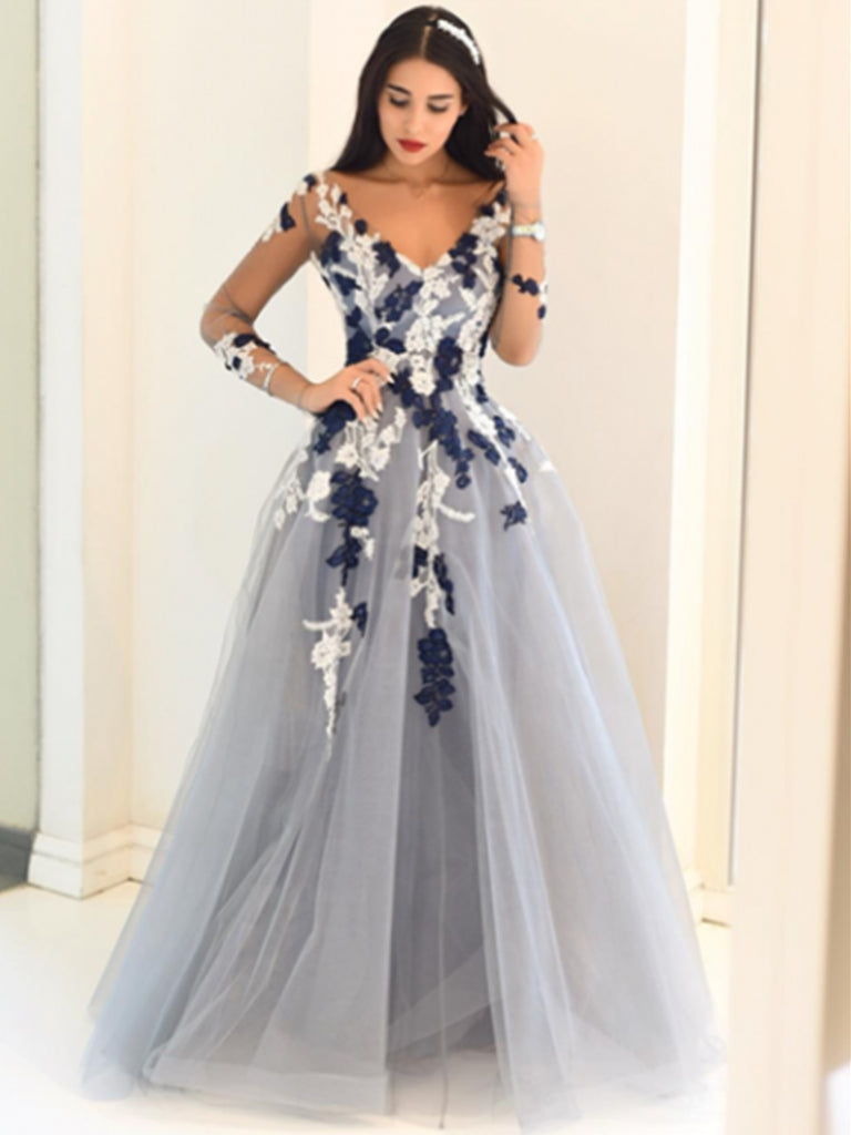 Gray Long Sleeves Long Lace Prom Dresses, Long Sleeves Lace Formal Gra jbydress Gray Long Sleeves Long Lace Prom Dresses, Long Sleeves Lace Formal Gra jbydress