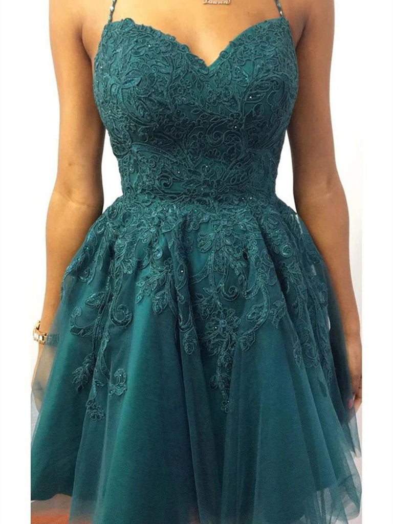 Halter Neck Short Emerald Green Lace Prom Dresses, Short Green Lace Gr jbydress Halter Neck Short Emerald Green Lace Prom Dresses, Short Green Lace Gr jbydress