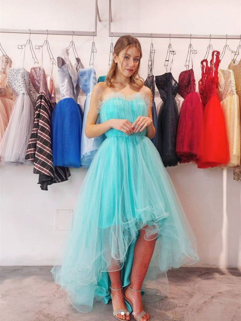 High Low Teal Blue Tulle Prom Dresses, Teal Blue High Low Formal Eveni jbydress High Low Teal Blue Tulle Prom Dresses, Teal Blue High Low Formal Eveni jbydress