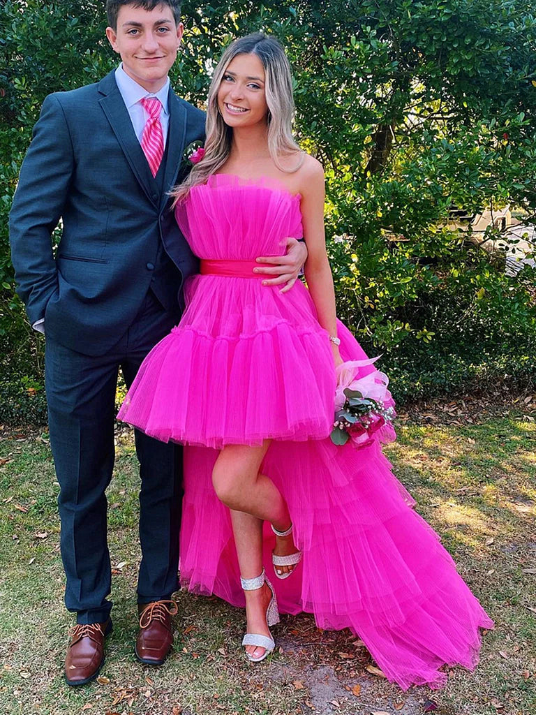 Hot Pink High Low Tulle Prom Dresses, Hot Pink High Low Formal Graduat jbydress Hot Pink High Low Tulle Prom Dresses, Hot Pink High Low Formal Graduat jbydress