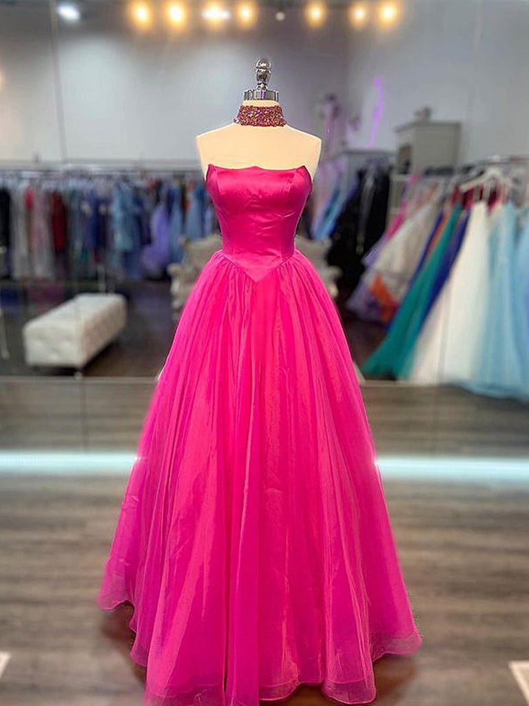 Hot Pink Long Tulle Prom Dresses, Hot Pink Long Tulle Formal Evening D jbydress Hot Pink Long Tulle Prom Dresses, Hot Pink Long Tulle Formal Evening D jbydress