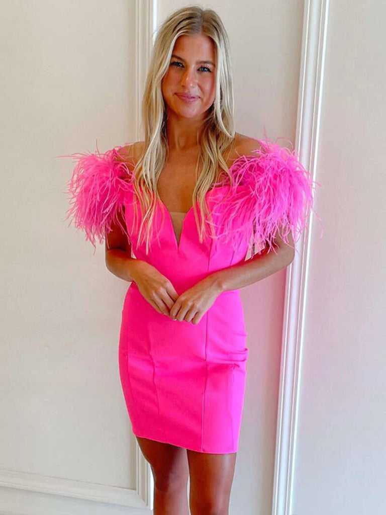 Hot Pink Off the Shoulder Short Prom Dresses, Off Shoulder Short Hot P jbydress Hot Pink Off the Shoulder Short Prom Dresses, Off Shoulder Short Hot P jbydress