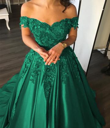 Custom Made Off Shoulder Lace Prom Gown, Burgundy/Green Lace Prom Dresses, Formal Dresses