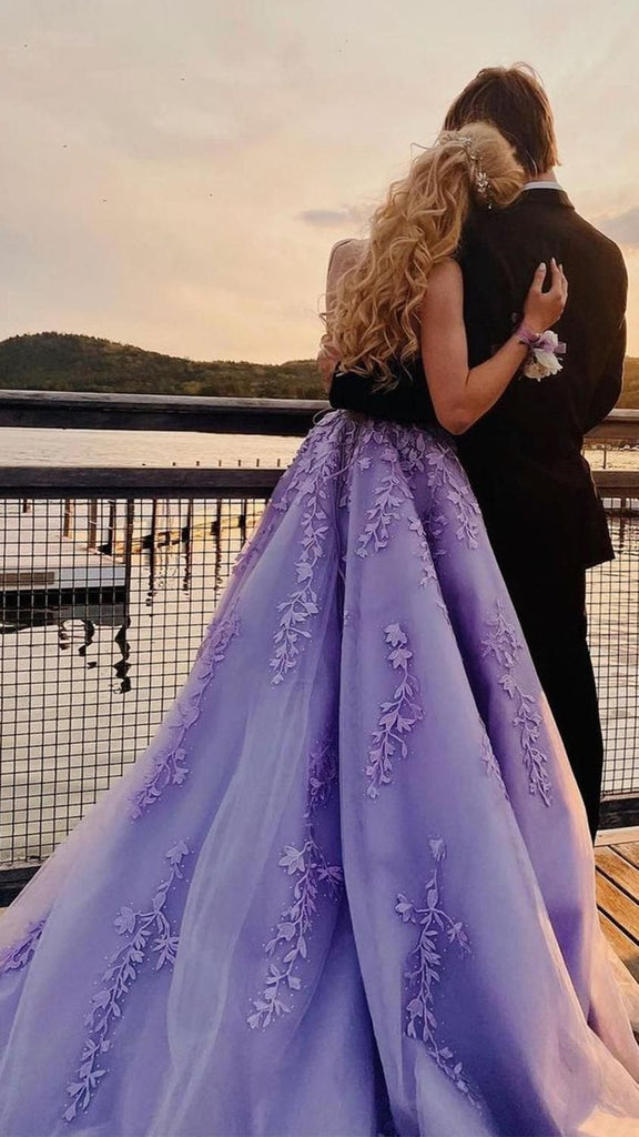 Lavender Applique Tulle Long Prom Dresses, Purple Lace Graduation Dres jbydress Lavender Applique Tulle Long Prom Dresses, Purple Lace Graduation Dres jbydress