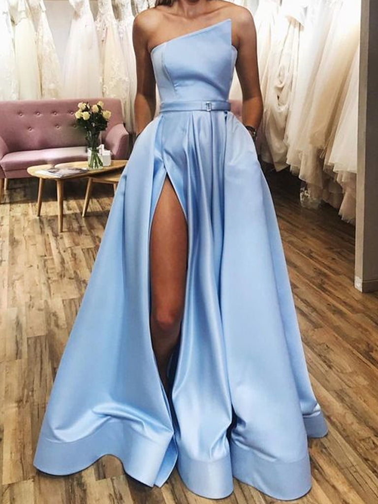 Light Blue Satin Long Prom Dresses, Light Blue Long Satin Long Formal jbydress Light Blue Satin Long Prom Dresses, Light Blue Long Satin Long Formal jbydress