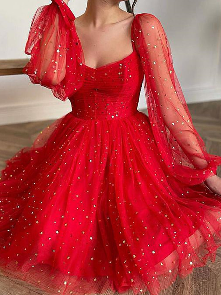 Long Sleeves Short Red Prom Dresses, Red Long Sleeves Short Formal Gra jbydress Long Sleeves Short Red Prom Dresses, Red Long Sleeves Short Formal Gra jbydress