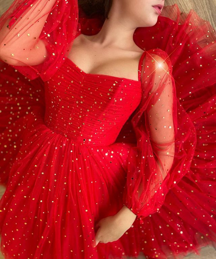 Long Sleeves Short Red Prom Dresses, Red Long Sleeves Short Formal Gra jbydress Long Sleeves Short Red Prom Dresses, Red Long Sleeves Short Formal Gra jbydress