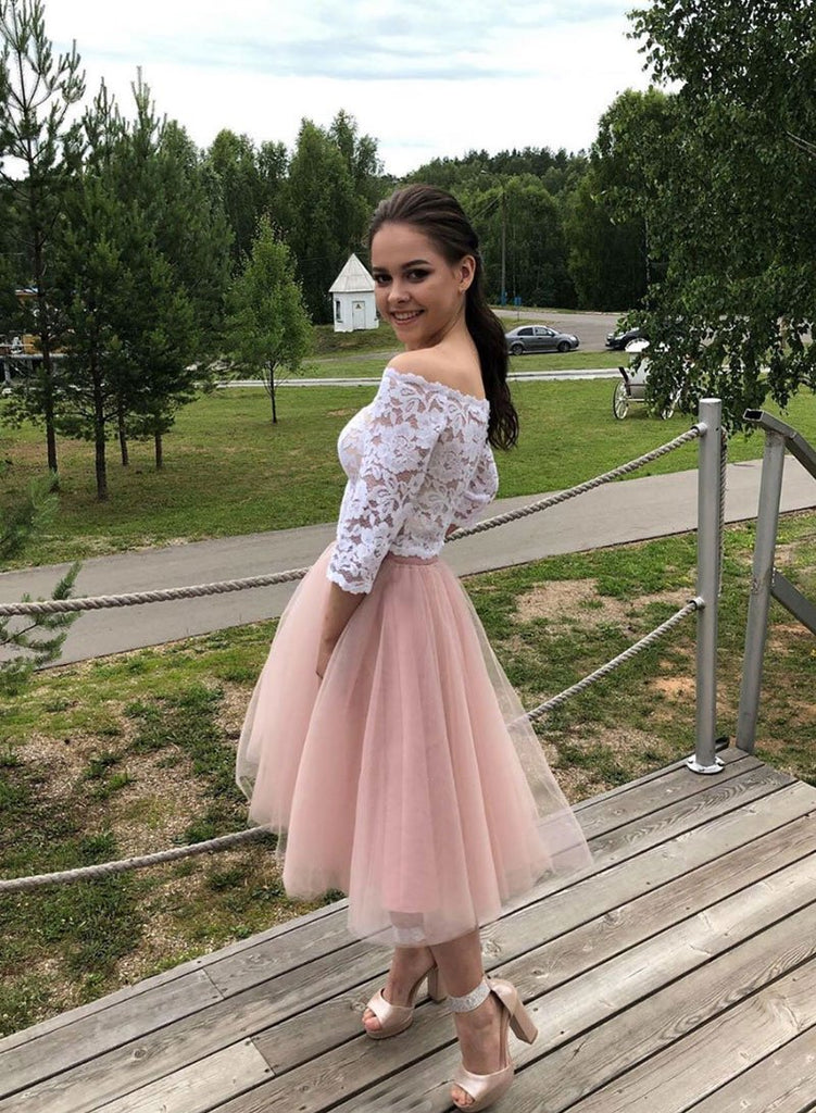 Long Sleeves Short Lace Prom Dress, Long Sleeves White Lace Formal Gra jbydress Long Sleeves Short Lace Prom Dress, Long Sleeves White Lace Formal Gra jbydress