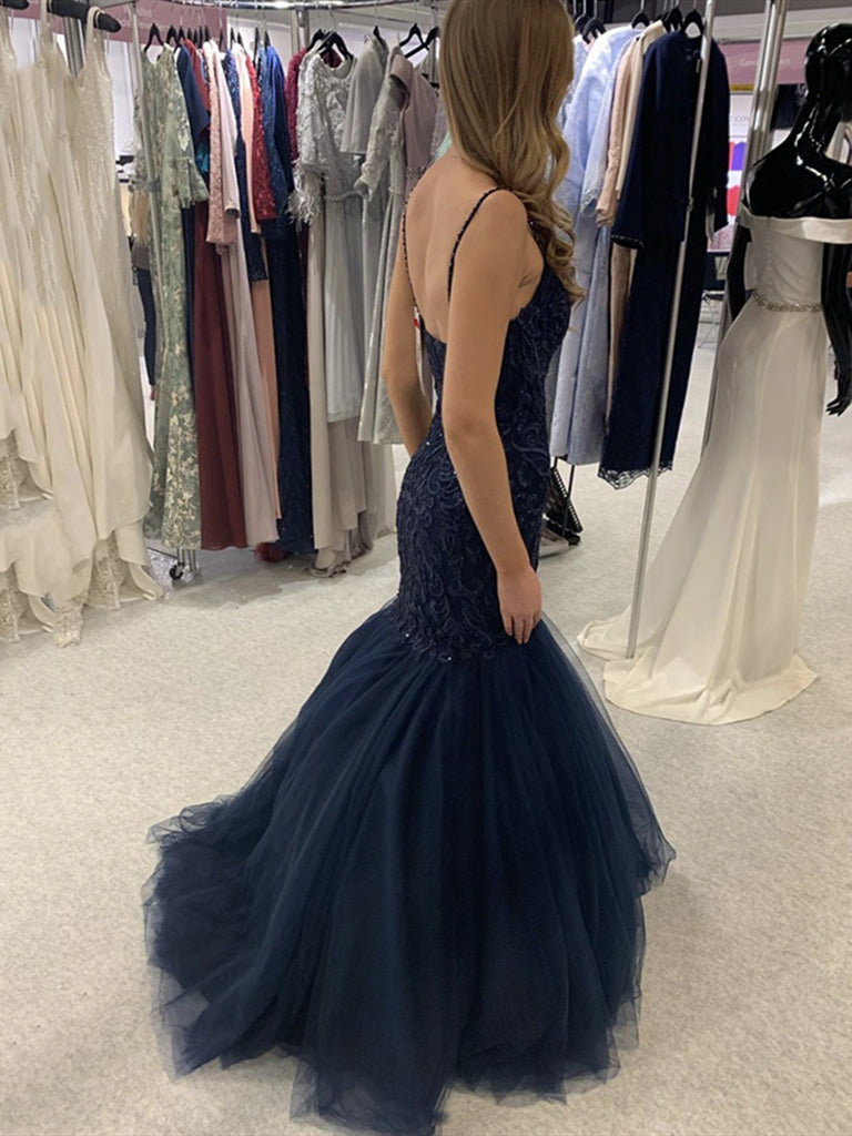 Navy Blue Mermaid Lace Prom Dresses, Dark Blue Lace Mermaid Formal Eve jbydress Navy Blue Mermaid Lace Prom Dresses, Dark Blue Lace Mermaid Formal Eve jbydress