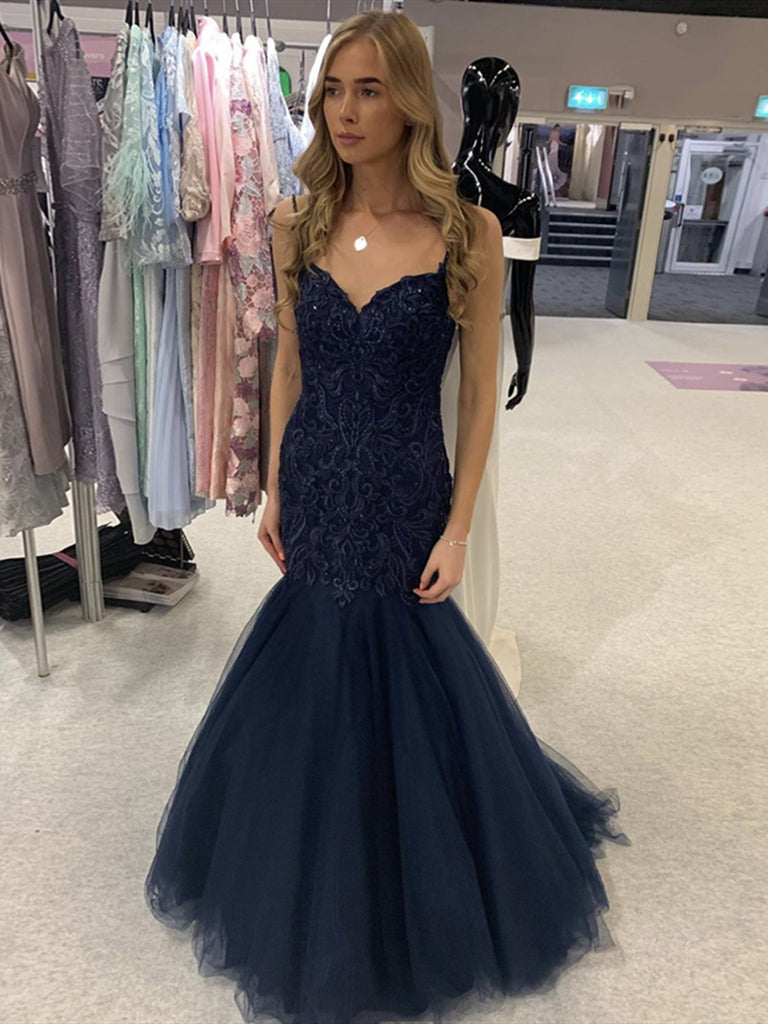 Navy Blue Mermaid Lace Prom Dresses, Dark Blue Lace Mermaid Formal Eve jbydress Navy Blue Mermaid Lace Prom Dresses, Dark Blue Lace Mermaid Formal Eve jbydress