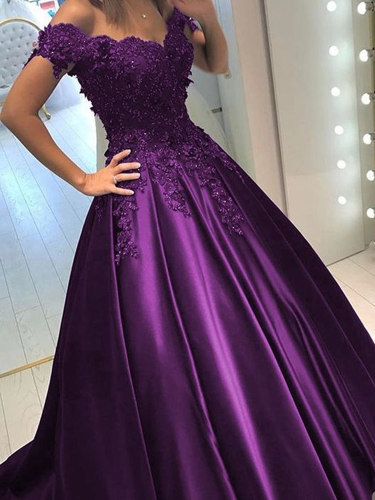 Romantic light purple or pastel lilac ruffled off the shoulder A-line  wedding/prom dress - various styles