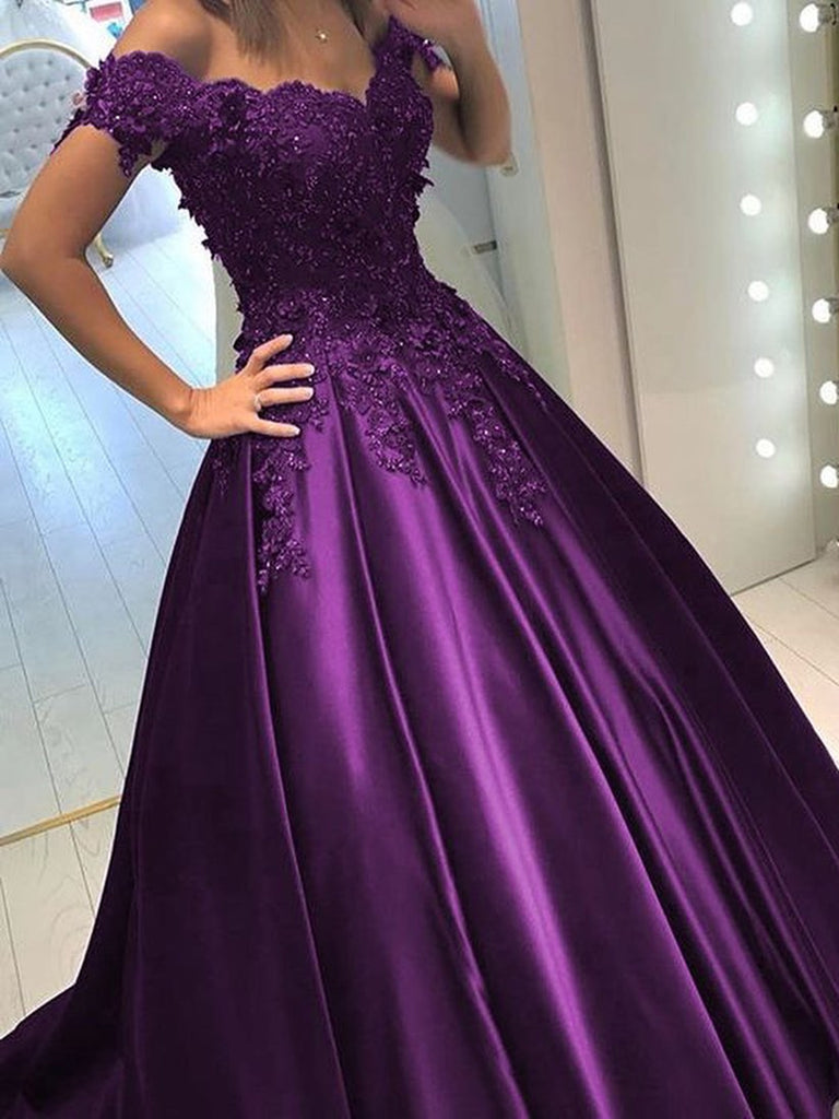 Off Shoulder Green/Purple Lace Prom Dresses, Off the Shoulder Long Lac jbydress Off Shoulder Green/Purple Lace Prom Dresses, Off the Shoulder Long Lac jbydress