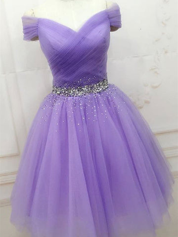 Off Shoulder Short Purple Prom Dresses, Short Off the Shoulder Purple Formal Homecoming Dresses