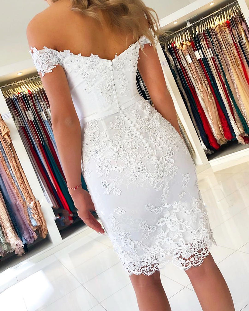Off Shoulder Short White Lace Prom Dresses, Off The Shoulder Short Whi jbydress Off Shoulder Short White Lace Prom Dresses, Off The Shoulder Short Whi jbydress