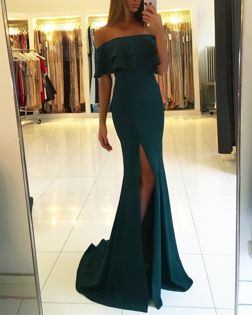 Off The Shoulder Royal Blue/ Green Mermaid Long Prom Dress with Slit, jbydress Off The Shoulder Royal Blue/ Green Mermaid Long Prom Dress with Slit, jbydress