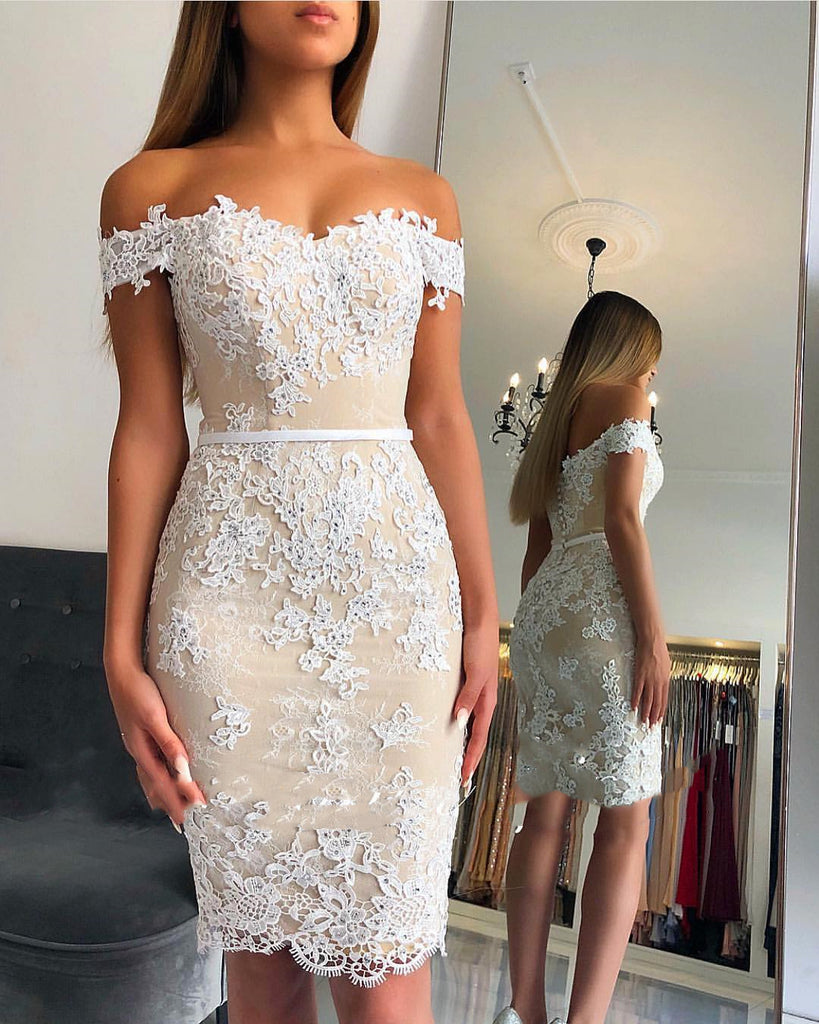 Off The Shoulder Short Champagne Lace Prom Dresses, Off Shoulder Short jbydress Off The Shoulder Short Champagne Lace Prom Dresses, Off Shoulder Short jbydress