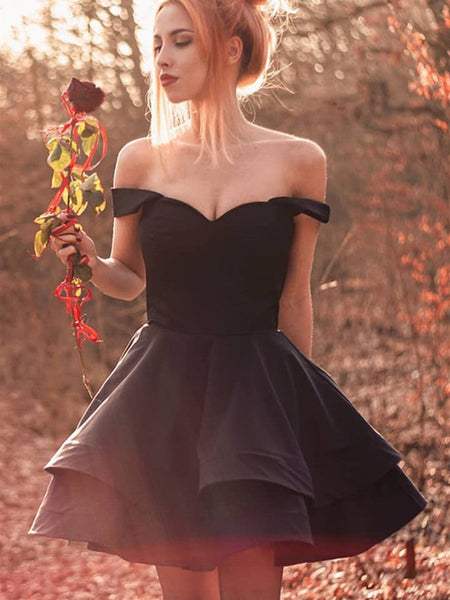 Off the Shoulder Short Black Prom Dresses, Short Black Off Shoulder Fo