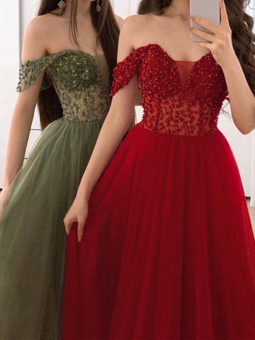 Off the Shoulder Burgundy Green Long Prom Dresses, Off Shoulder Wine Red Green Formal Evening Dresses