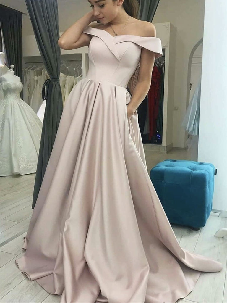 Off the Shoulder Champagne Satin Prom Dresses, Off Shoulder Champagne jbydress Off the Shoulder Champagne Satin Prom Dresses, Off Shoulder Champagne jbydress