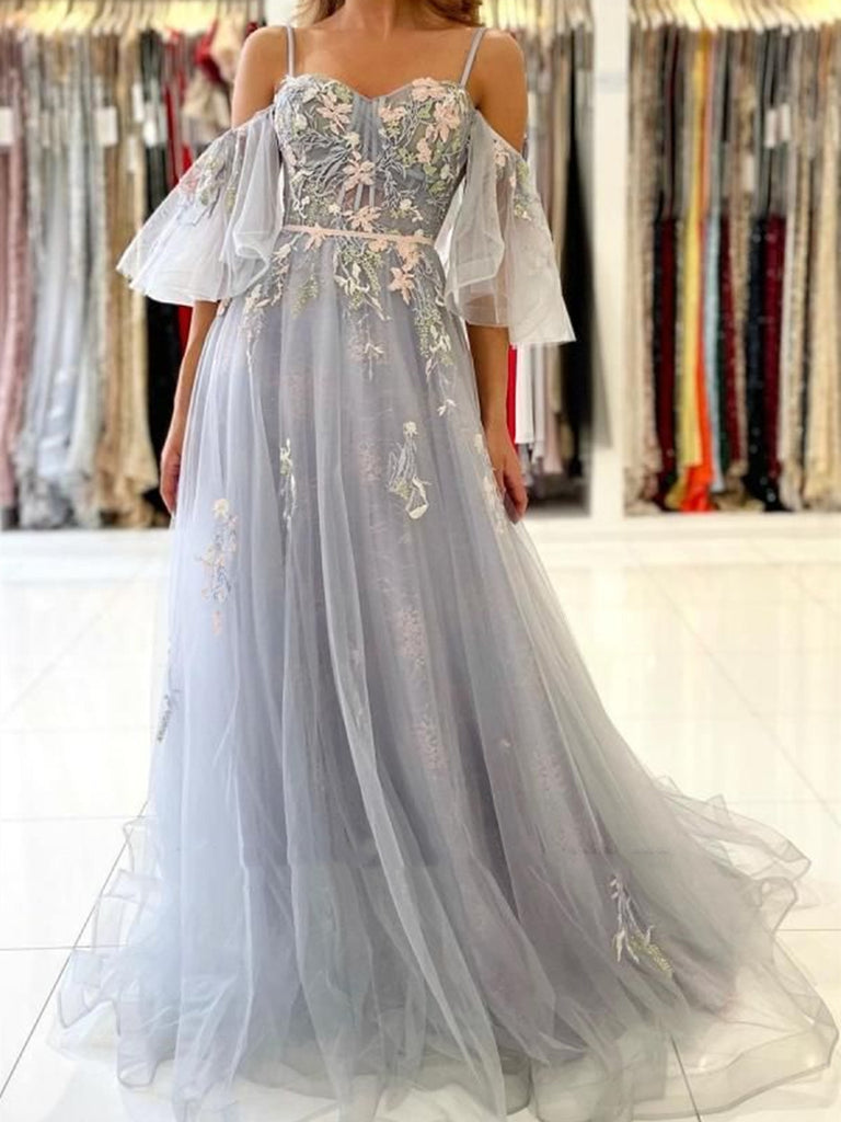 Off the Shoulder Floral Prom Dresses, Off Shoulder Long Flower