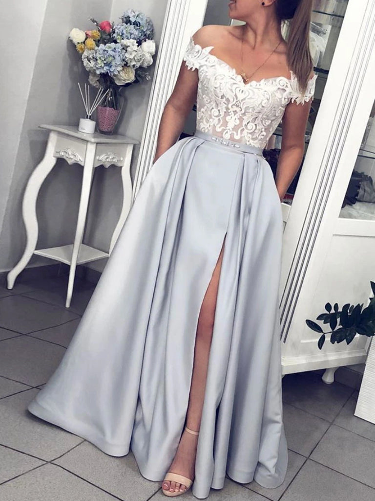 Off the Shoulder Gray Lace Prom Dress, Gray Off Shoulder Lace Formal E jbydress Off the Shoulder Gray Lace Prom Dress, Gray Off Shoulder Lace Formal E jbydress