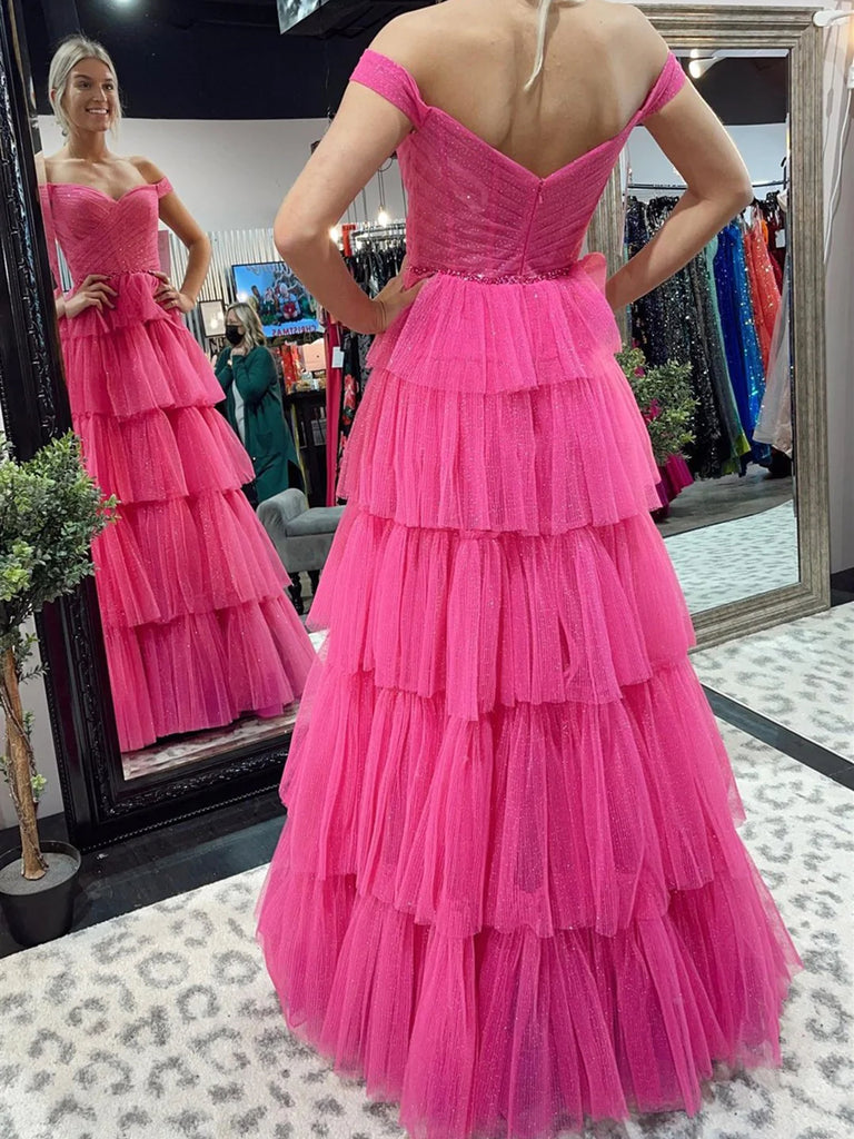 Off the Shoulder Hot Pink Navy Blue High Low Prom Dresses, High Low Ho jbydress Off the Shoulder Hot Pink Navy Blue High Low Prom Dresses, High Low Ho jbydress