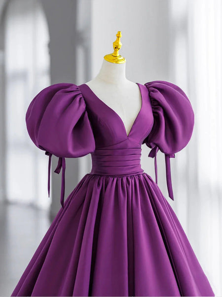 Off the Shoulder Purple Satin Long Prom Dresses, Purple Off Shoulder Long Formal Evening Dresses