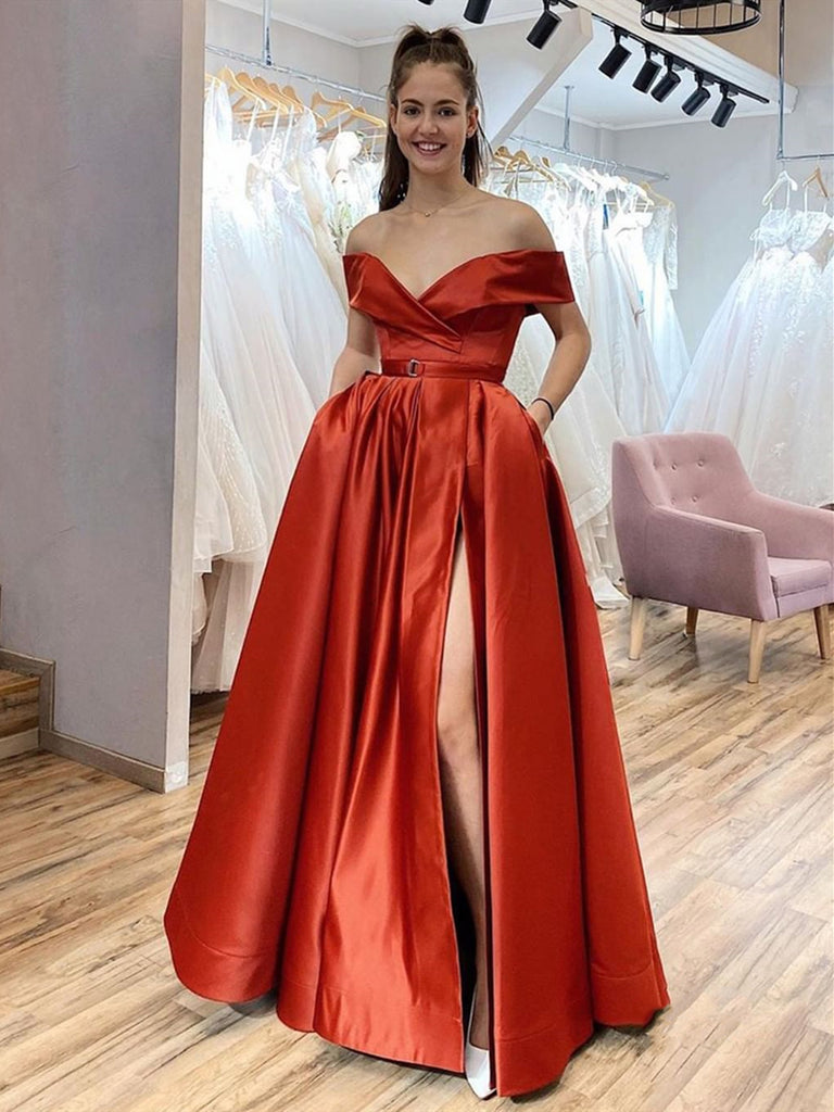 Off the Shoulder Red Satin Long Prom Dresses, Off Shoulder Red Formal – jbydress Off the Shoulder Red Satin Long Prom Dresses, Off Shoulder Red Formal – jbydress