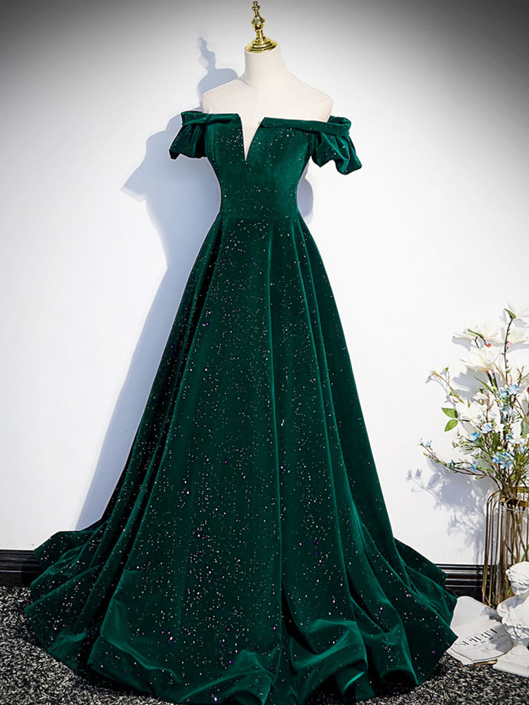 Off the Shoulder Green Black Long Prom Dresses, Off Shoulder Green Bla jbydress Off the Shoulder Green Black Long Prom Dresses, Off Shoulder Green Bla jbydress