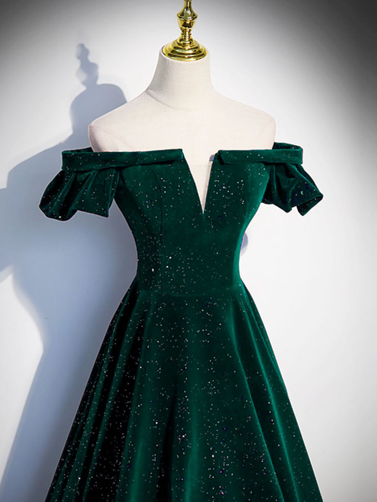 Off the Shoulder Green Black Long Prom Dresses, Off Shoulder Green Bla jbydress Off the Shoulder Green Black Long Prom Dresses, Off Shoulder Green Bla jbydress