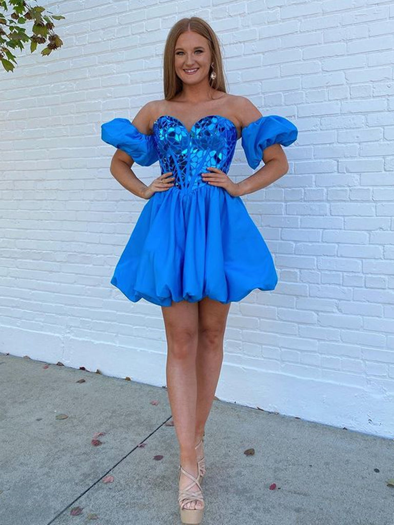 Off the Shoulder Short Blue Prom Dresses, Off Shoulder Short Blue Form jbydress Off the Shoulder Short Blue Prom Dresses, Off Shoulder Short Blue Form jbydress