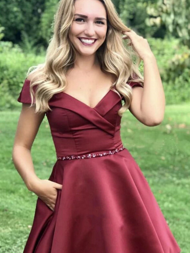 Off the Shoulder Short Burgundy Prom Dresses, Wine Red Short Graduatio jbydress Off the Shoulder Short Burgundy Prom Dresses, Wine Red Short Graduatio jbydress