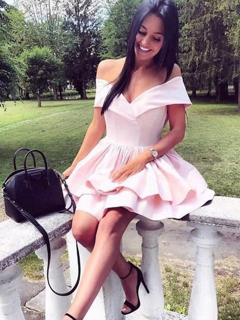 Off the Shoulder Short Pink Prom Dresses, Short Off Shoulder Pink Form jbydress Off the Shoulder Short Pink Prom Dresses, Short Off Shoulder Pink Form jbydress