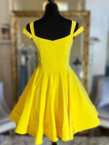 Off the Shoulder Short Yellow Prom Dresses, Short Yellow Formal Graduation Dresses