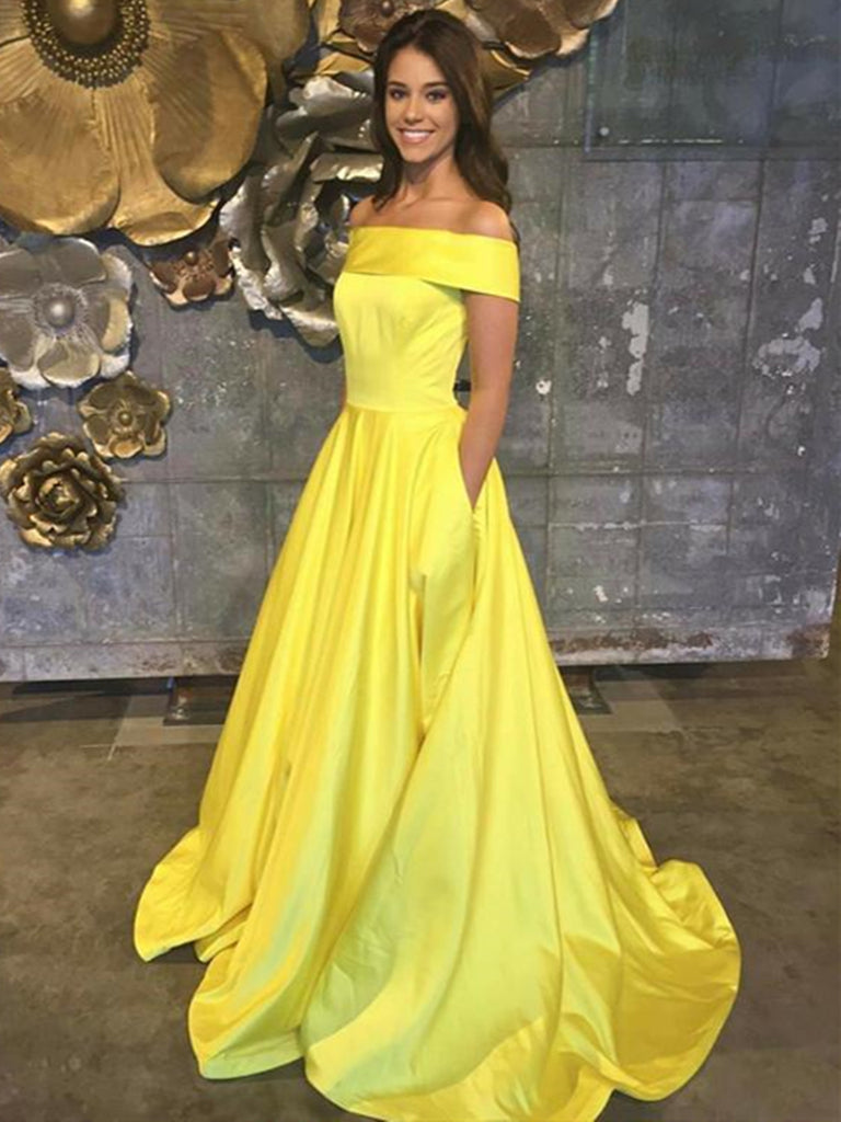 Off the Shoulder Yellow Green Blue Satin Long Prom Dresses, Off Should jbydress Off the Shoulder Yellow Green Blue Satin Long Prom Dresses, Off Should jbydress
