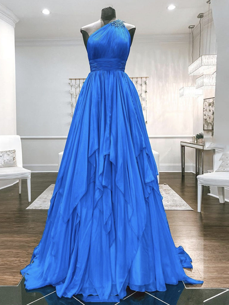 One Shoulder Blue Backless Long Prom Dresses, Open Back Blue Long Form jbydress One Shoulder Blue Backless Long Prom Dresses, Open Back Blue Long Form jbydress